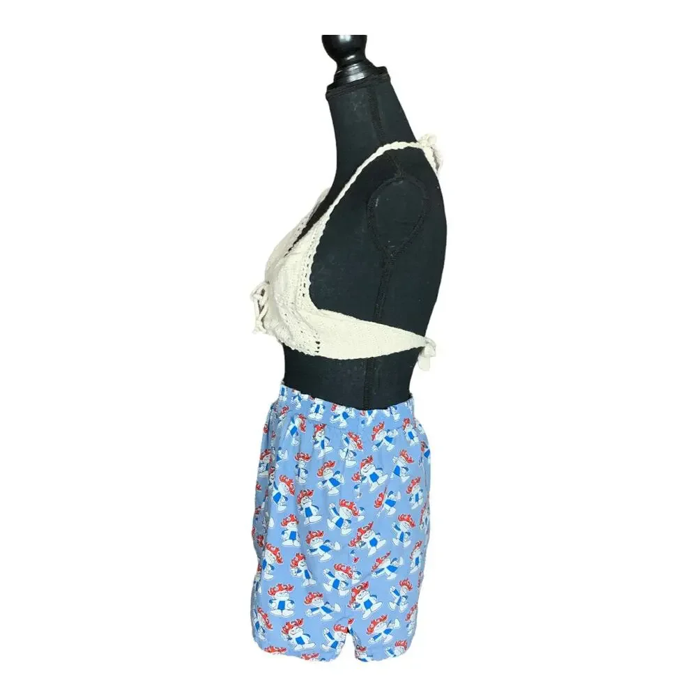 Hawaiian Punch Mini Skirt MEDIUM Upcycled One of A Kind Fun Retro 80s Blue - Picture 4 of 5